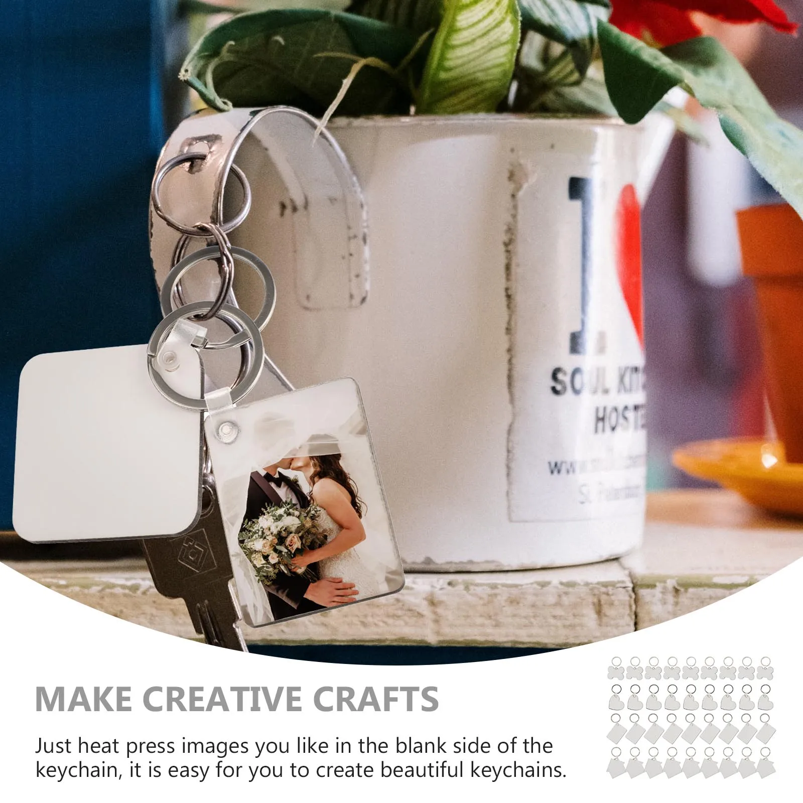 36pcs Keychain Kit Acrylic DIY Material Heat Transfer Blank Photo Accessories Sublimation Custom Jewelry Parts