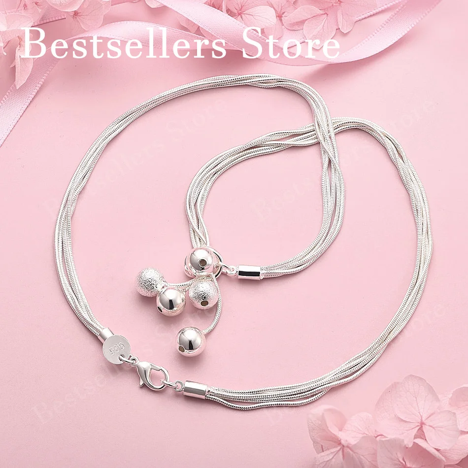 

925 Sterling Silver Exquisite Frosted Glossy Beaded Pendant Necklace for Women Fashion Party Wedding Gift Jewelry