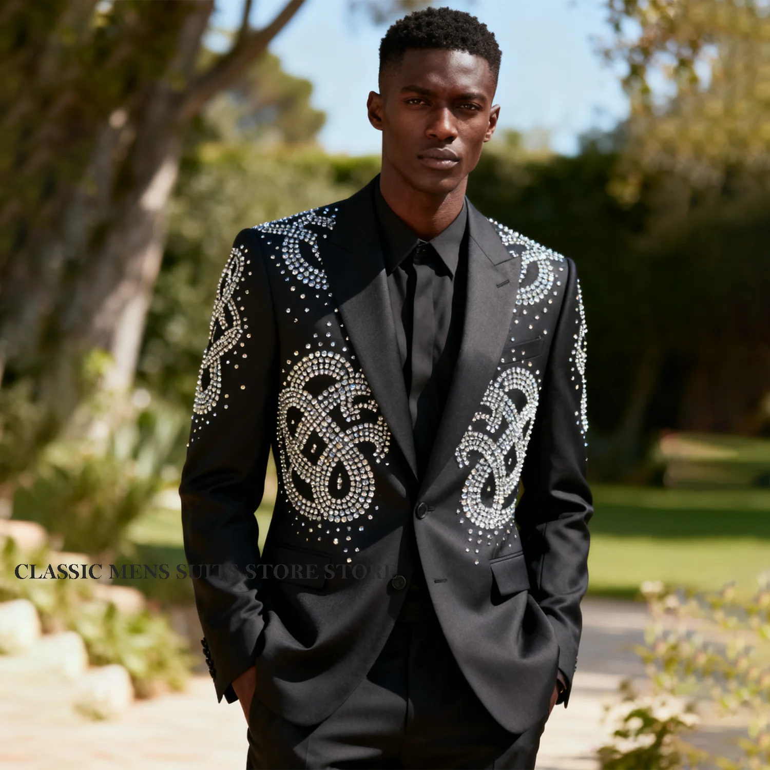 

Роскошные мужские костюмы со стразами по индивидуальному заказу, элитные смокинги для жениха из бисера, комплекты из 2 предметов, облегающий мужской пиджак для выпускного вечера, Ropa Hombre