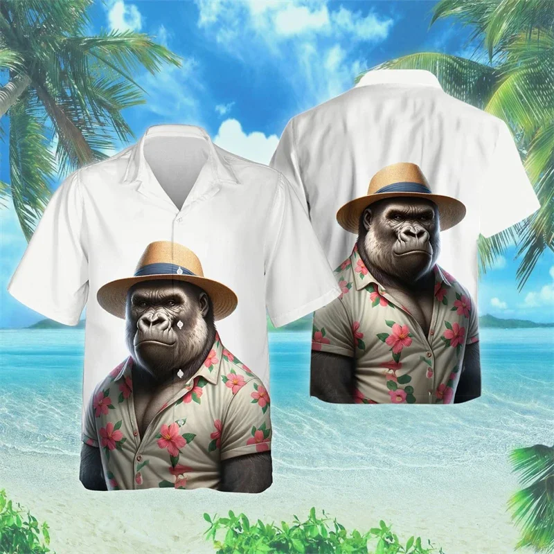 

Новая Гавайская Мужская рубашка Gorilla Graphic с 3D-принтом, мужские летние свободные пляжные Топы большого размера с коротким рукавом