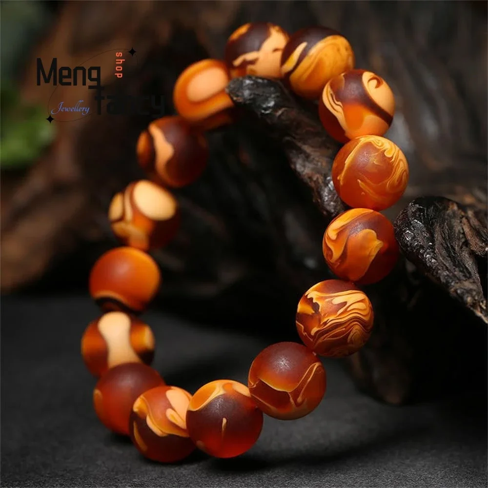 Natural Demon Flower Original Mine Collection Grade Tiger Skin Pattern Old Wax Amber Flower Wax Bracelet Luxury Fashion Jewelry