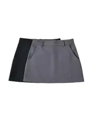 Women's Solid Mini Skirt with Pockets, High Waist, Back Zipper, Female Skirts, Chic Fashion