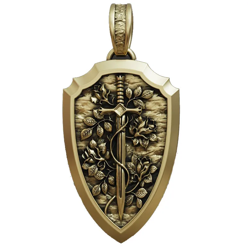 

9 г тщательно изготовленный щит-меч с цветами, кулон по индивидуальному заказу, смешанное серебро 925 пробы, высокий модный