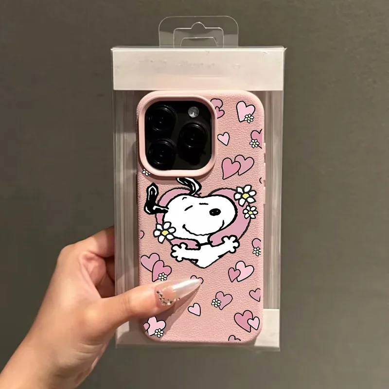 Casing Ponsel Pink Snoopy Untuk Redmi Note 10 11 12 13 14 Pro Max 12 13 14 Pro Plus 10S A3 A5 14C 13 12C Penutup Silikon Lembut Motif Lichee