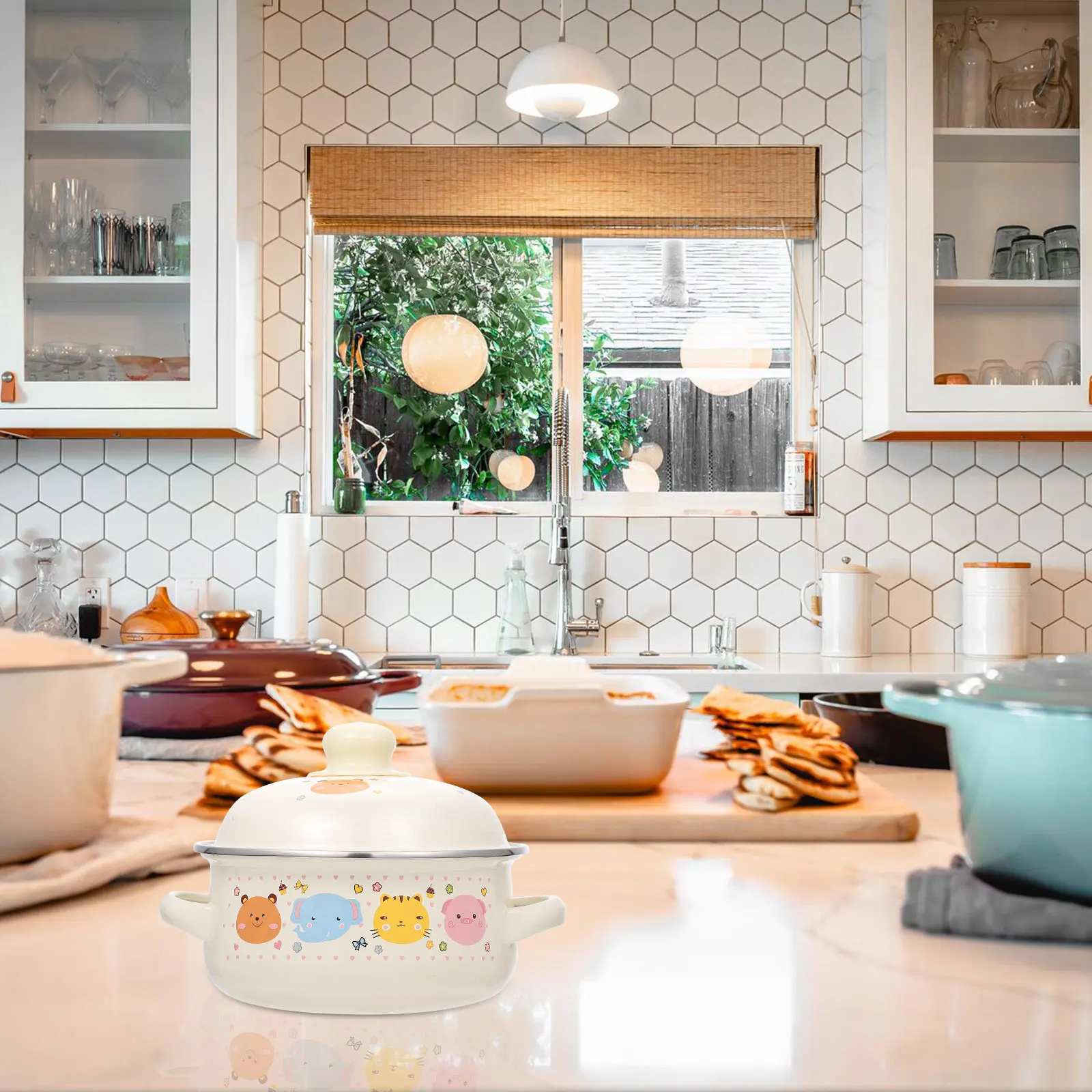 

1pc Enamel Milk Pot Induction Ready Beige Cooking Butter Casserole Heat Insulated Handles Smooth Surface Even for Dough