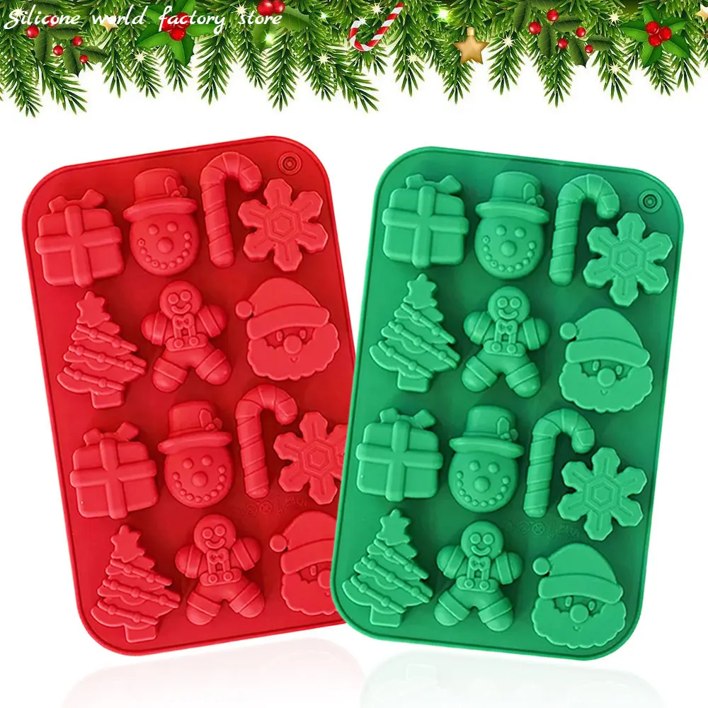 

Silicone World Christmas Silicone Baking Mold Chocolate Candy Molds DIY Snowman Xmas Tree Gingerbread Man Santa Claus Mould