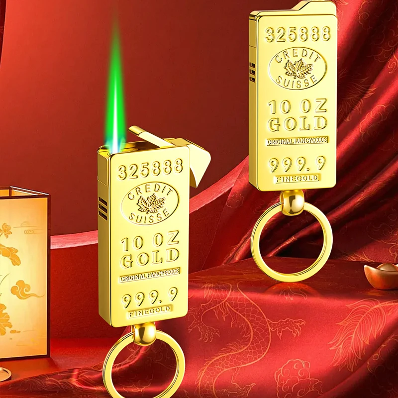

Metal Creative Gold Brick Windproof Jet Green Flame Torch Gas Lighter for Camping BBQ Cigars Candles Gifts Cigarette Accessories