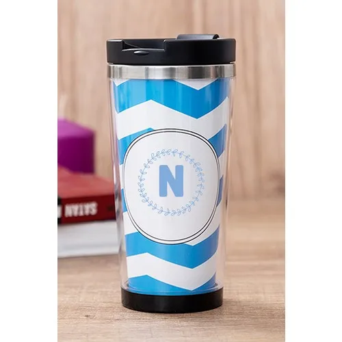 Gift Shop N Letter Blue Framed Blue Thermos Cup