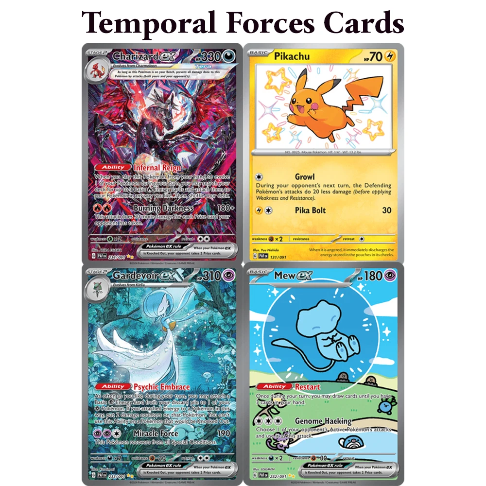 

Коллекционные голографические редкие прокси-карты PKM Paldean Fates (PAF) PTCG: Чаризард EX 234, Гардевир EX 233, Мью EX 232, Пикачу 131 (234 карты)