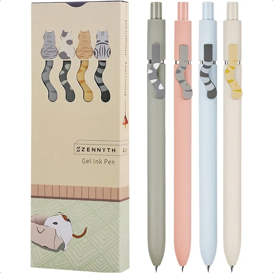 

Cat Pens 4 Pcs 0.5mm Cute Kawaii Black Ink Pens Fine Point Smooth Writing Pen HighEnd Series Cat's Tail Retractable Pen for Jou