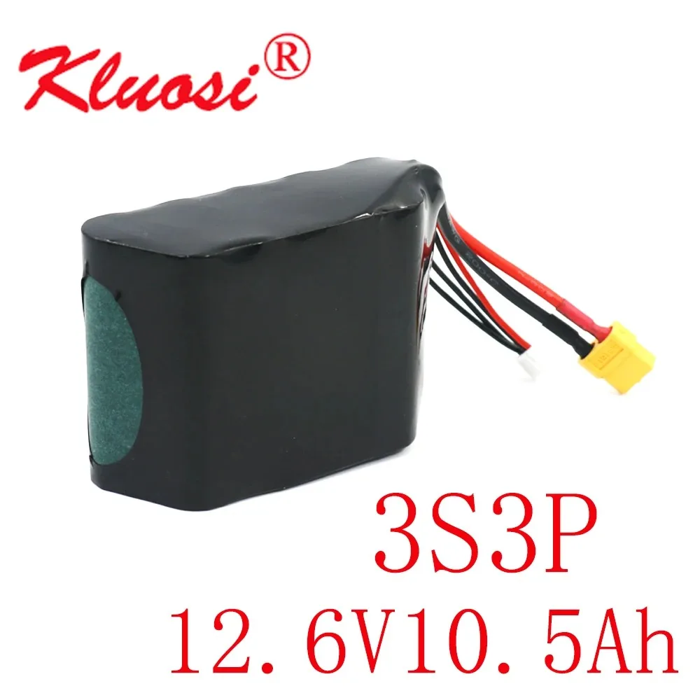 

KLUOSI 3S3P 12V 10.5Ah 10Ah 12.6V High Capacity UAV Rechargeable Li-ion Battery for Parrot Disco Various RC Airplane Quadrotor