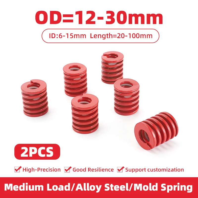 

Creamily 2PCS Red Medium Load Die Mold Spring Spiral Stamping Compression Spring Steel OD=12-30mm ID=6-15mm Length=20-100mm