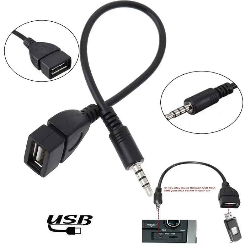 

Кабель-адаптер OTG для автомобильной аудиосистемы (1-6 шт.): AUX-USB, декодер MP3, воспроизведение музыки с USB-накопителей, 3,5 мм OTG-кабель