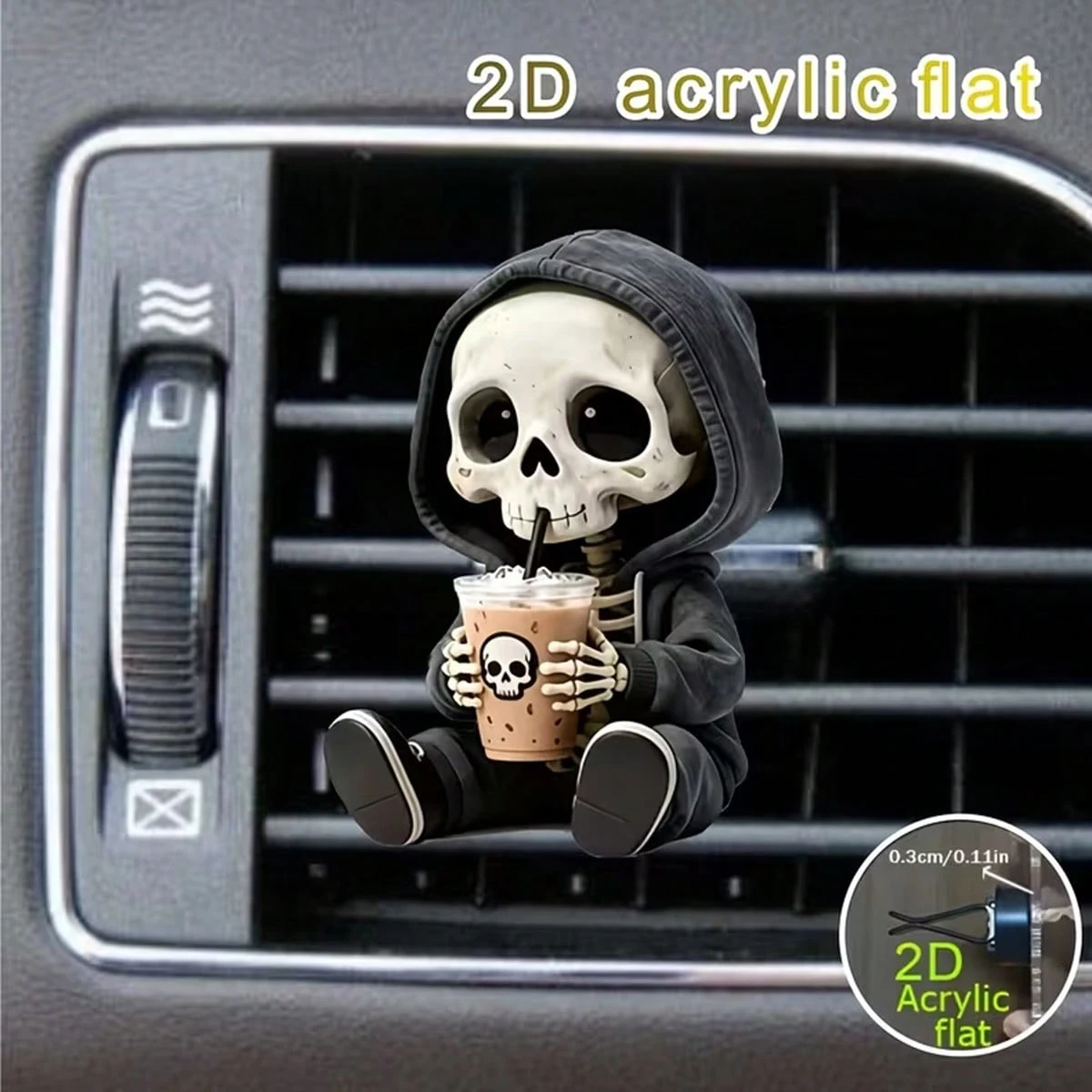 Cute Skull 2D Flat Air Vent Clip Car Interior Decor Fragrance Diffuser Fresh Air Clip Fashionable Skull-Themed Accessory