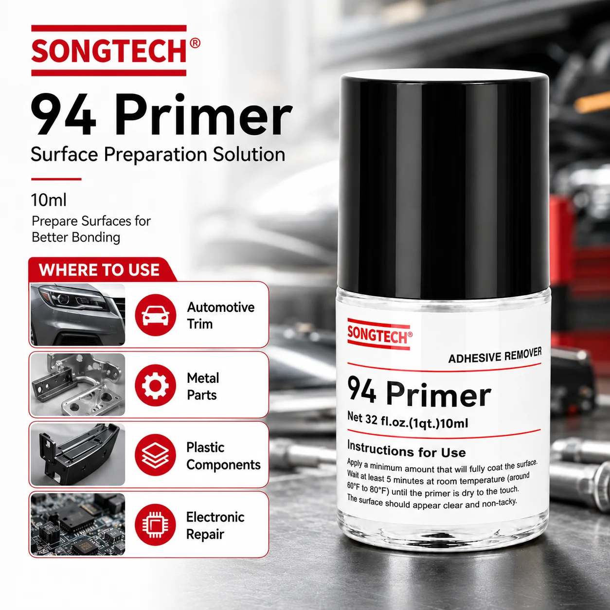 SONGTECH 94 Primer Clear Adhesive Primer for Electronic Repair Industrial Assembly Metal Plastic Components 10ml