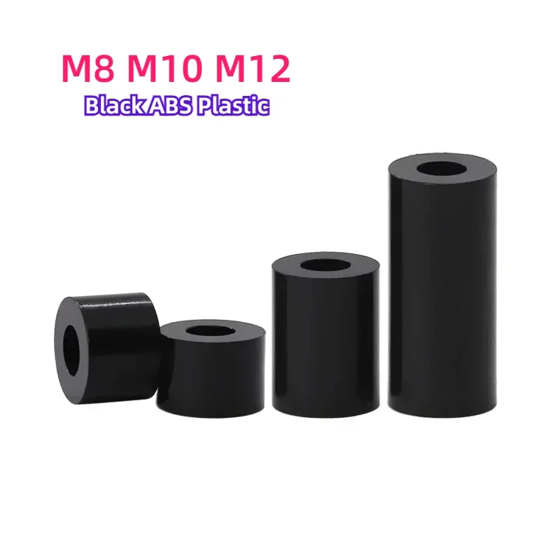 Image of M8 M10 M12 Schwarzer ABS-Kunststoff ohne Gewinde, runde hohle Abstandsscheibe, Nylon-Isolierungssäule, Dichtungshülse, Leiterplattenschraube