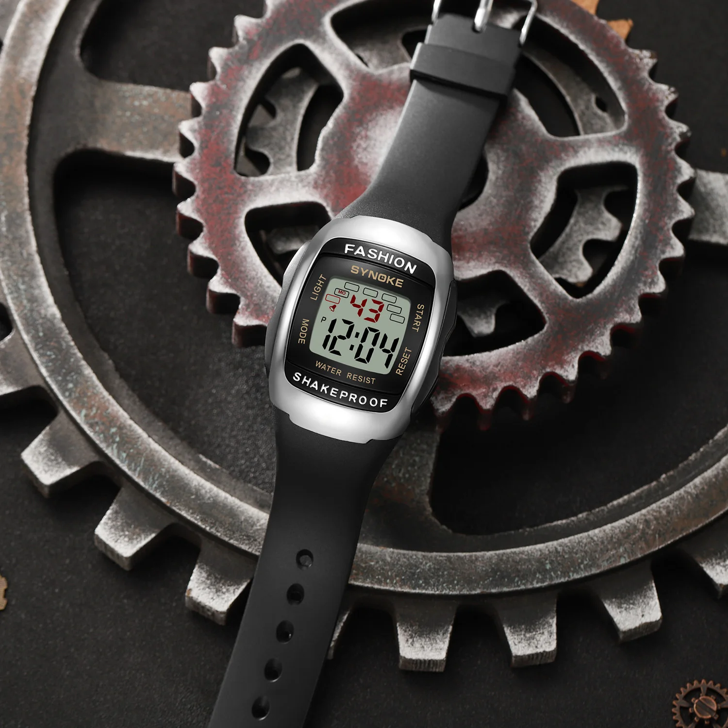 SYNOKE 남성용 디지털 시계, 스포츠 밀리터리 시계, 50m 방수 야외 크로노그래프 손목 시계, LED