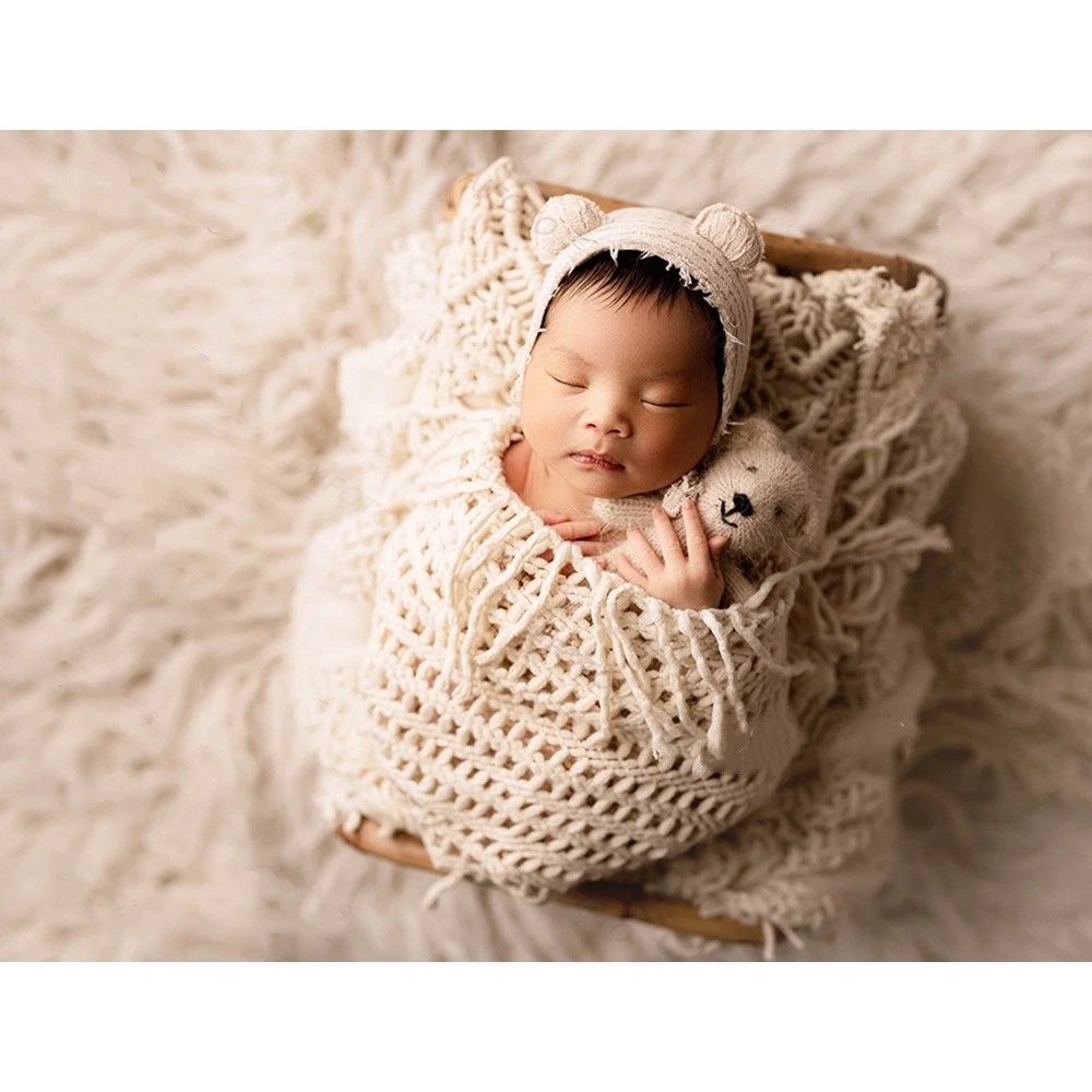 Newborn Photography Props Wrap Yellow Wool Blanket Stuffer Cushion Backdrops Baby Photo Shoot Studio Accessorie Posing Session