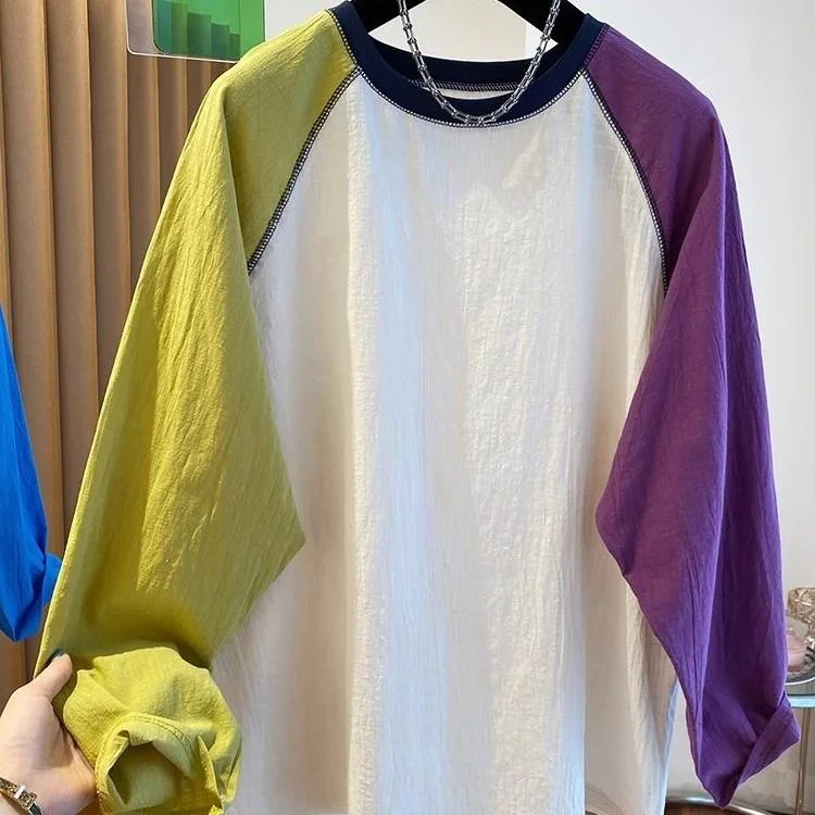 

Extra Large 300 Pou Color Blo oulder Insert Long Sve T-irt ex Spring Autumn Loose Top Street Sle Design