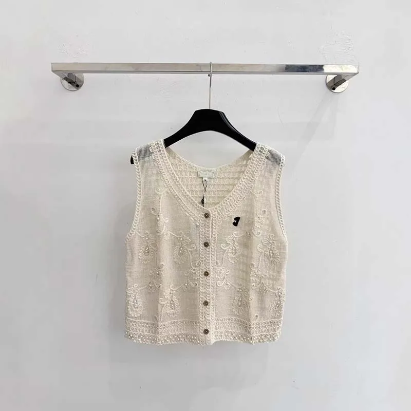 Boring Honey Vintage French Style Lace Knit Vest Women Summer Sleeveless Hollow Out Cardigan Top Female Casual Crochet Tank Tops