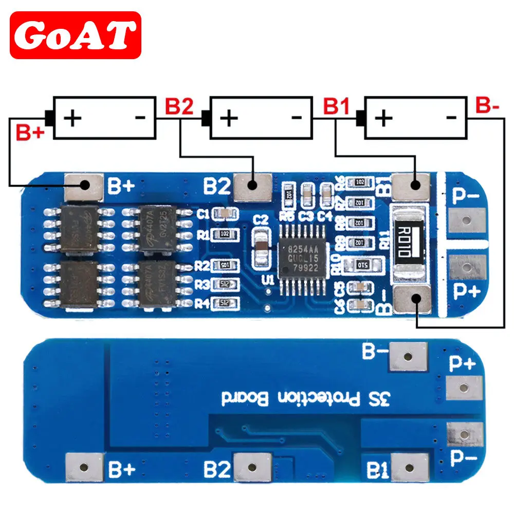 3S 12V 18650 10A BMS Charger Li-ion Lithium Battery Protection Board Circuit Board 10.8V 11.1V 12.6V Electric blue battery