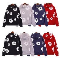 DENIM TEARS Top Quality New Men's Women's Same Kapok Foam Printing Loose Casual Fleece Hooded Sweater Trousers Set