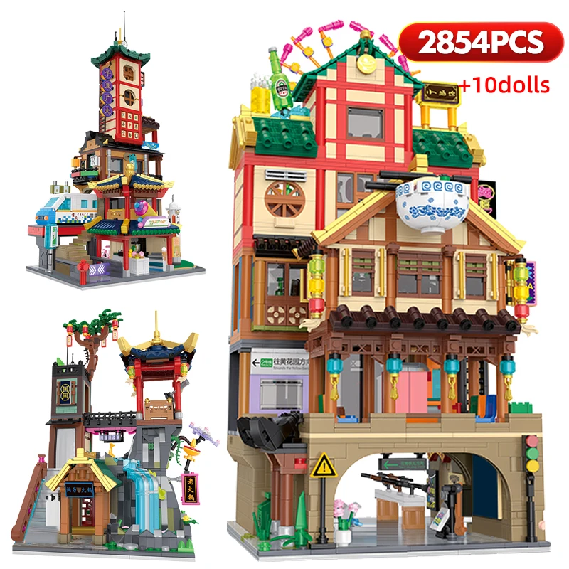 2854pcs Mini City Street View Series Building Blocks Charming Famous Scenic Spot Bricks Figures DIY Toys for Children Gifts