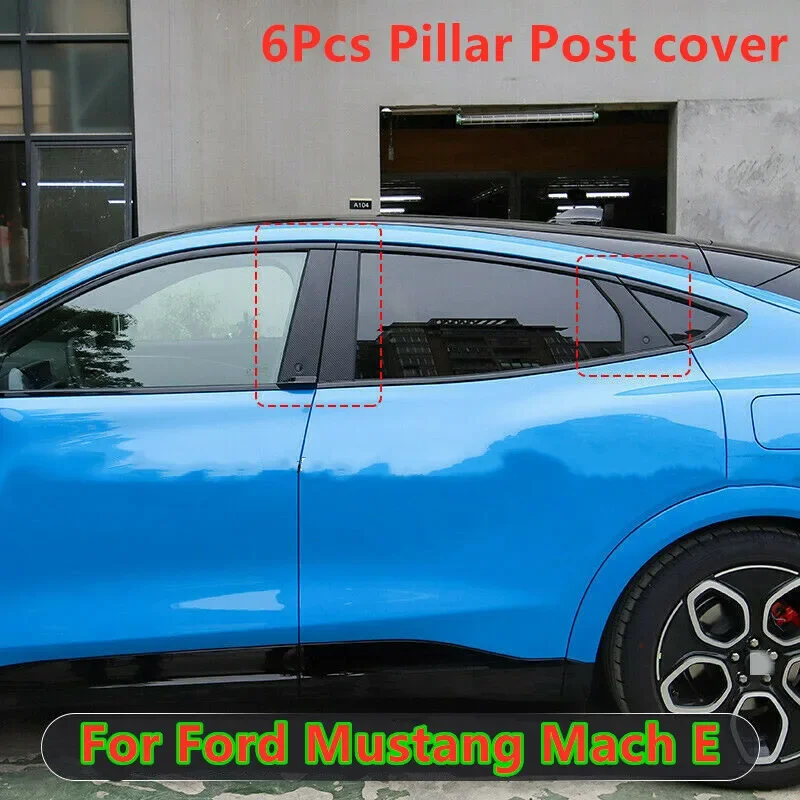 For Ford Mustang Mach-E 2021-2024 Carbon Fiber Car Door Window Pillar Post Cover