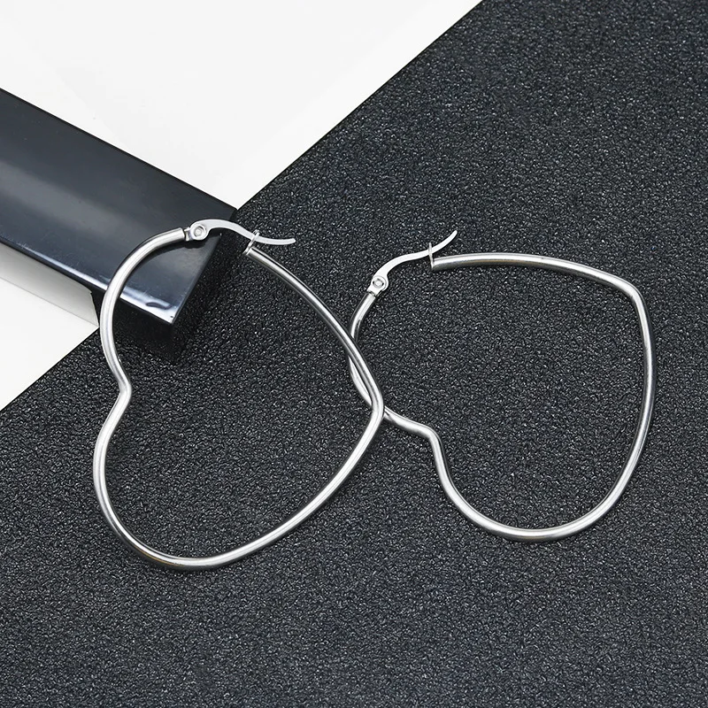 30-60 مللي متر المبالغة الكبيرة هوب القرط أقراط على شكل قلب للنساء الفولاذ المقاوم للصدأ الذهب اللون الهيب هوب كوريا مجوهرات الأزياء #4