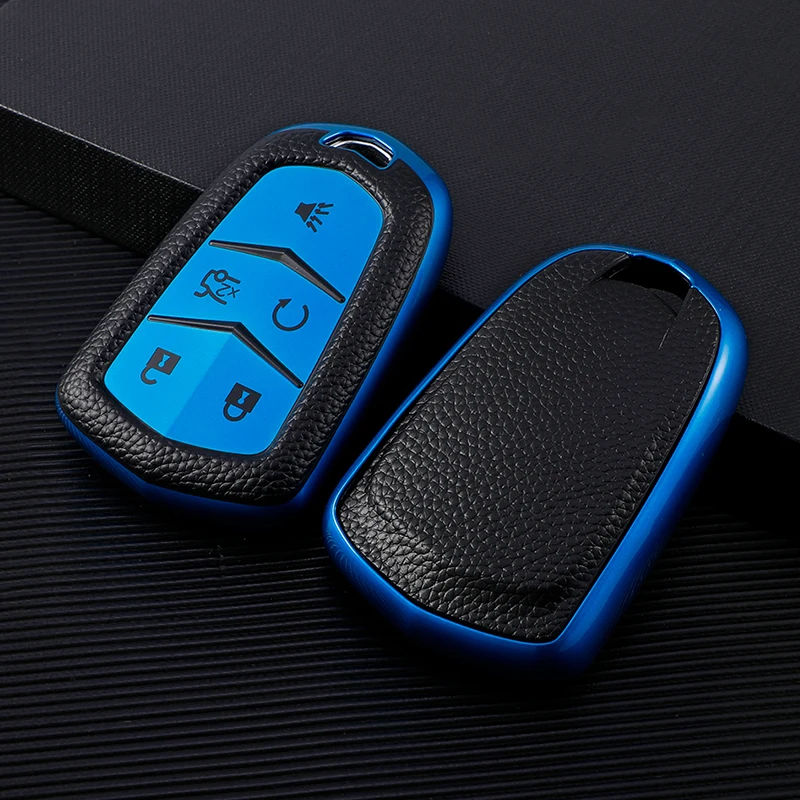 TPU Leather Car Key Case Cover for Cadillac SRX XTS XT5 ATS CTS BLS STS Escalade 2020 2021 Key Shell Auto Accessories