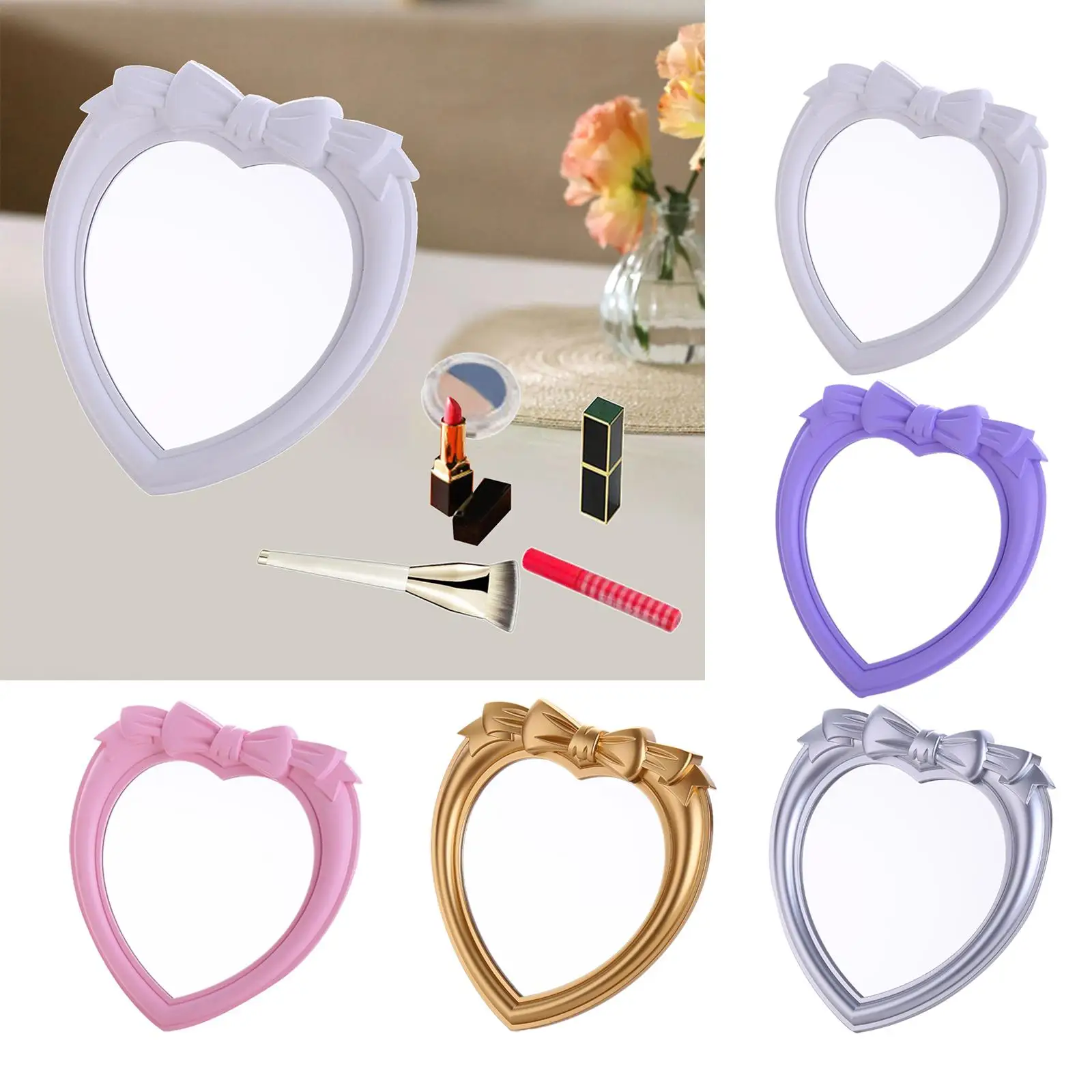 Heart Shape Makeup Mirror Tabletop Desktop Cosmetic Vanity Mirror, Lightweight