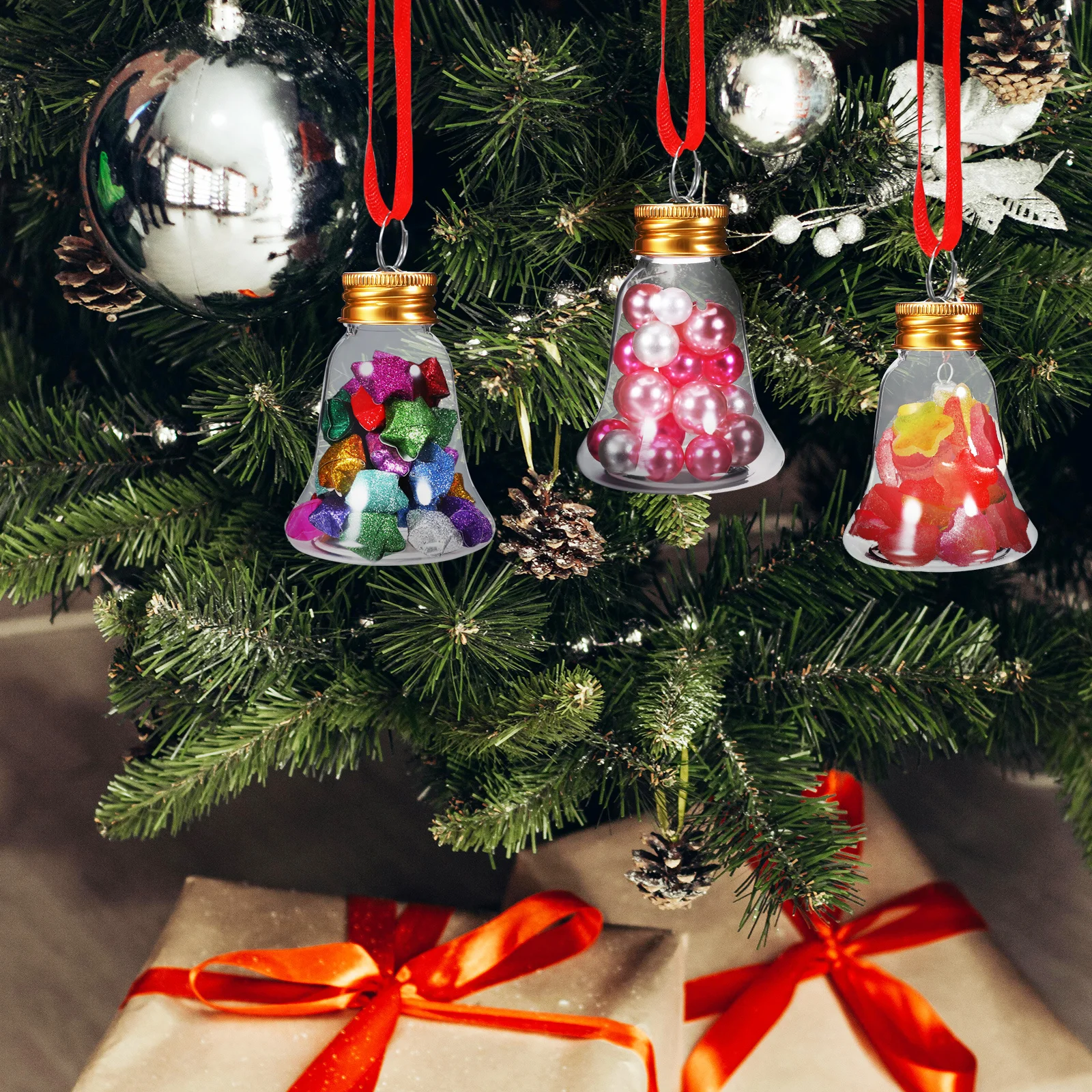

12Pcs Christmas Transparent Fillable Bell Ball Ornaments Clear Plastic Xmas Tree Decor Shatterproof Hanging Decorations