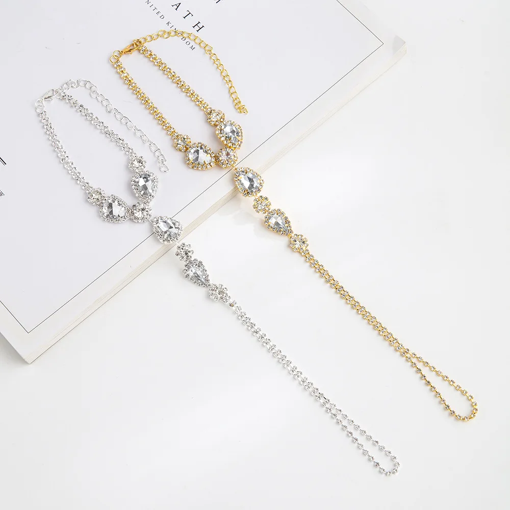 Luxury Fashion Silver Color Rhinestone Toe Chain Anklet for Women Bling Hollow Out Foot Ankle Leg Bracelet Chain Jewelry