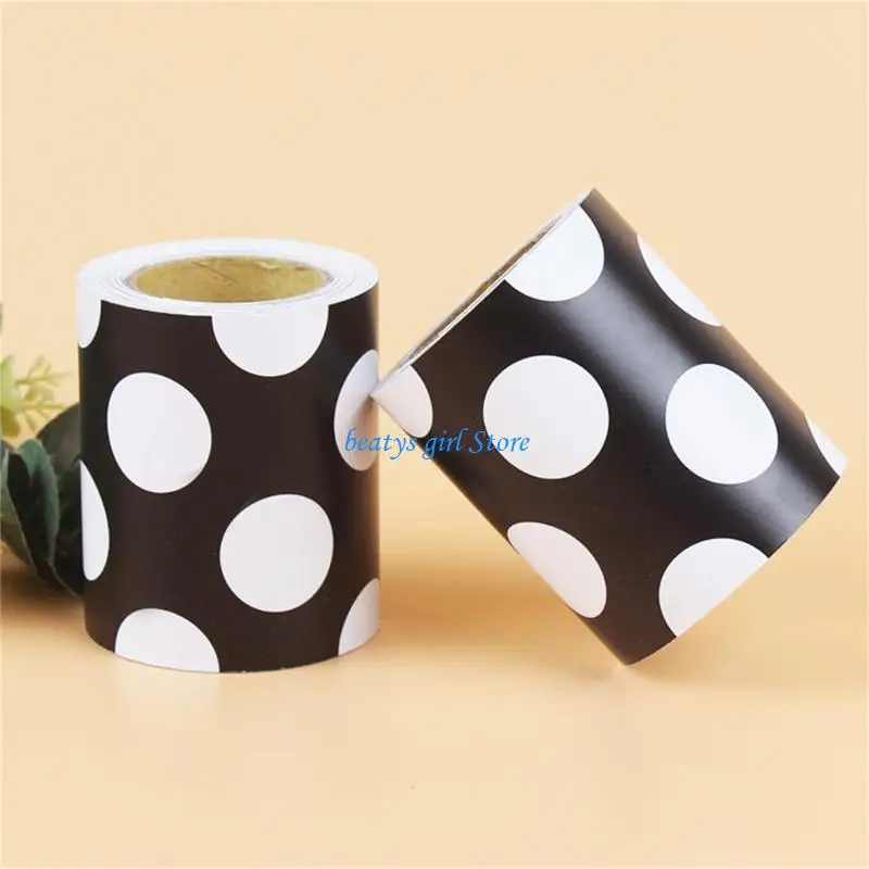 C7AB Bulletin Board Border Trim Sticker for Chalkboard White Black Dots Border