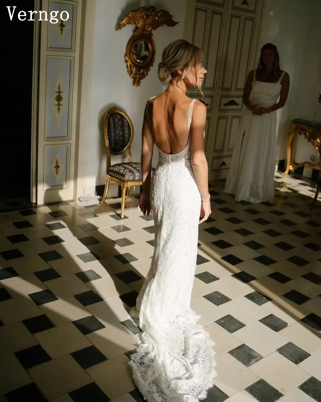 ชุดแต่งงานลูกไม้สีงาช้างเวิร์นโก้ คอสูง แขนยาว ทรงเมอร์เมด ชุดเจ้าสาวผู้หญิง สง่างาม พร้อมชายกระโปรงยาว สามารถสั่งตัดได้