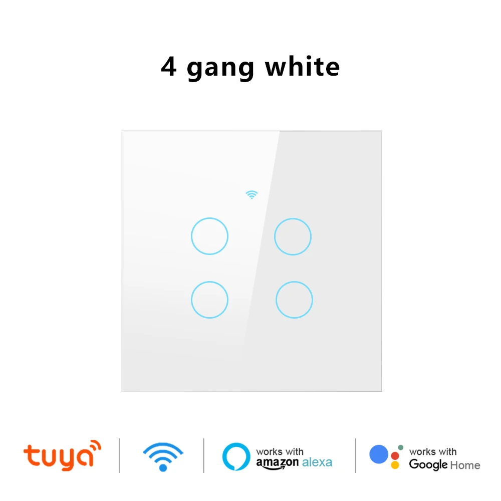 WIFI Wok mit Tuya Smart Touch Lichtschalter EU Drahtloser Fernbedienungs-LED-Lichtschalter Kein Neutralleiter Erforderlich 1-4 Gang Alexa Google