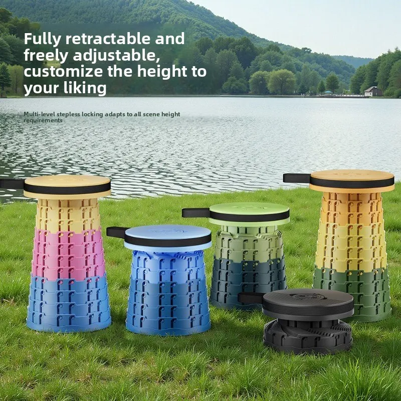 New large round retractable stool, upgraded folding outdoor photo fishing queuing train folding stool