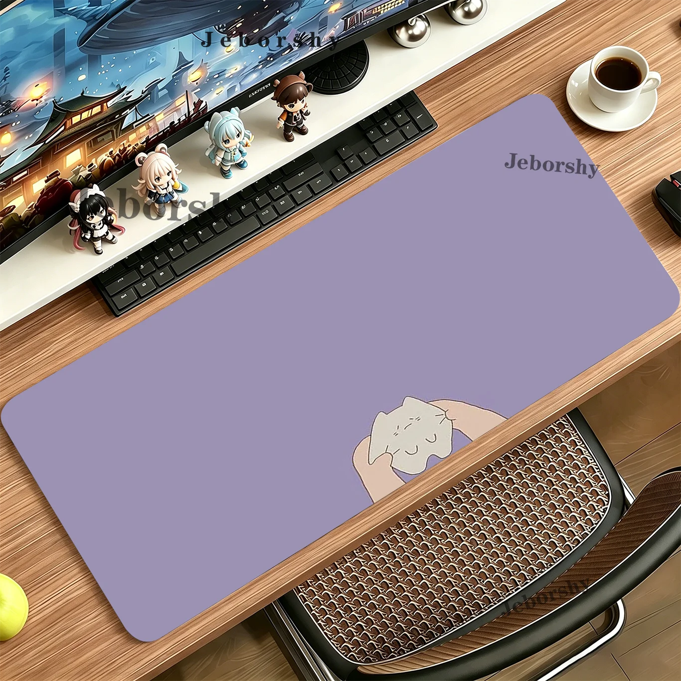Gaming Mouse Pad, Large Mat, Anti-slip, Stitched Edges, Beige Crawling Kitten Print, Keyboard Pad for Gaming & Home