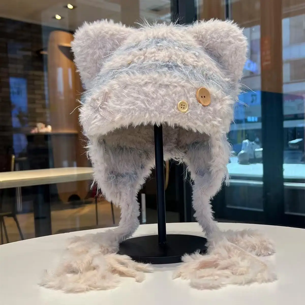 Women Winter Fluffy Faux Fur Ear Warm Hat Cute Soft Thermal Cap Wind Resistant Outdoor Headwear Chic Daily Commute Cold Weather