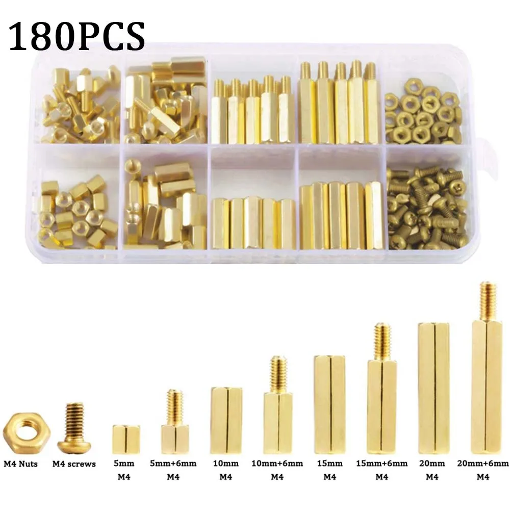 180 Pieces M4 Male Female Hex Brass Spacer Bracket Screw Nut Threaded Post PCB Motherboard Assortment Kit for PCB Board/Boards