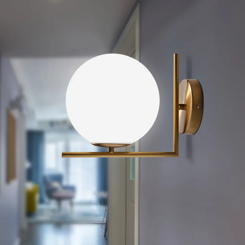 

Postmodern simple round glass wall lamp Nordic creative personality study decoration bedroom lighting bedside wall lamp