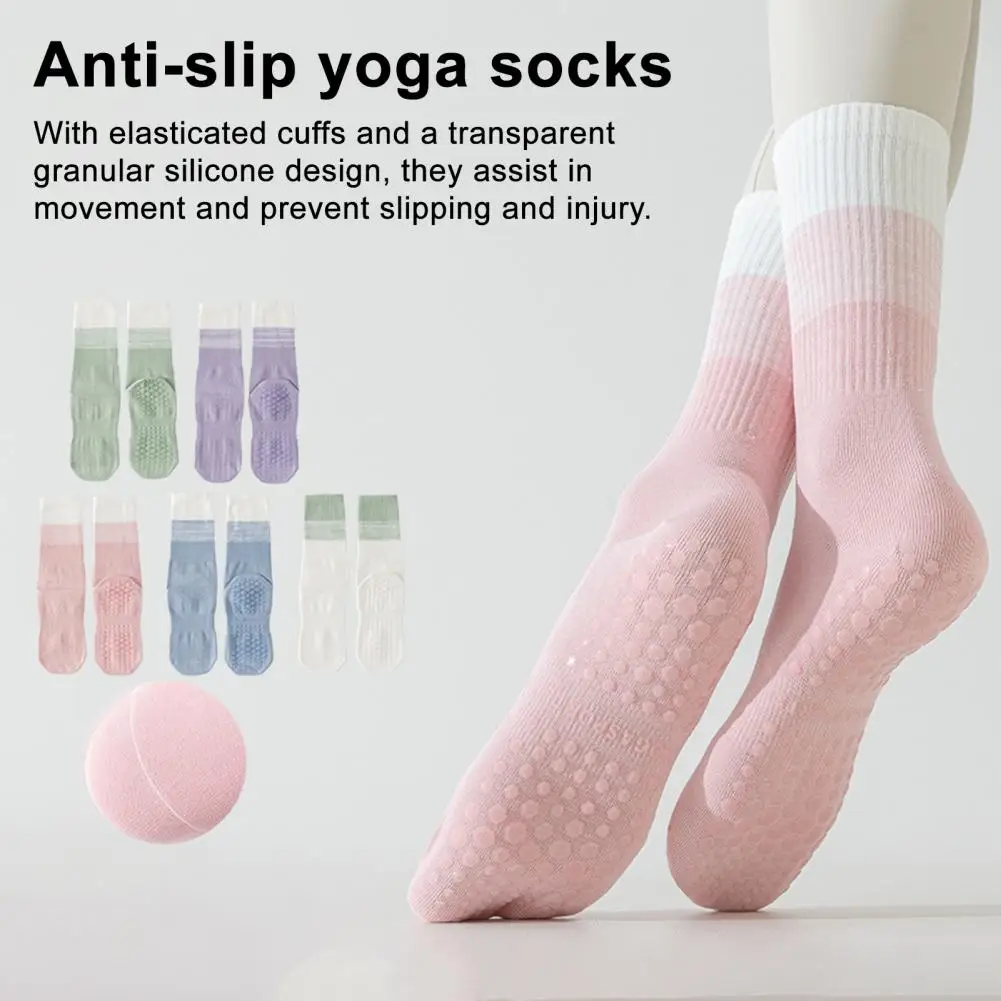

1 Pair Yoga Socks with Non-slip Gripper Moisture-Wicking Ballet Dance Fitness Pilates Athletic Gym Sports Mid-calf Socks 2025