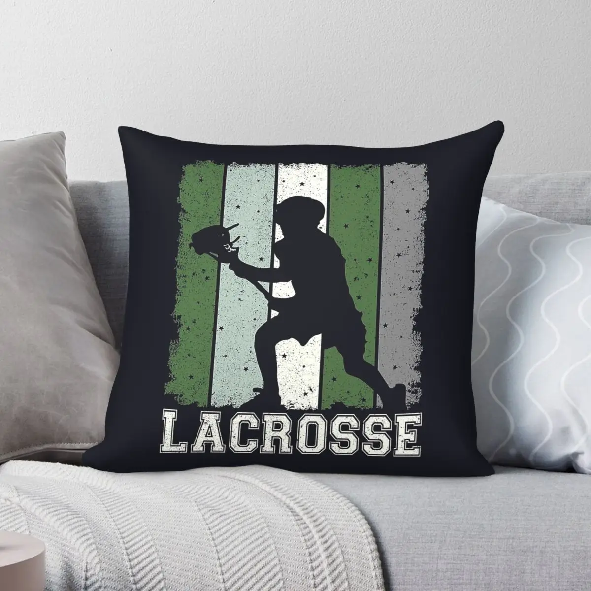 Lacrosse Player Stick Helmet Square Pillowcase Polyester Linen Velvet Creative Zip Decor Pillow Case Home Cushion Cover 45x45