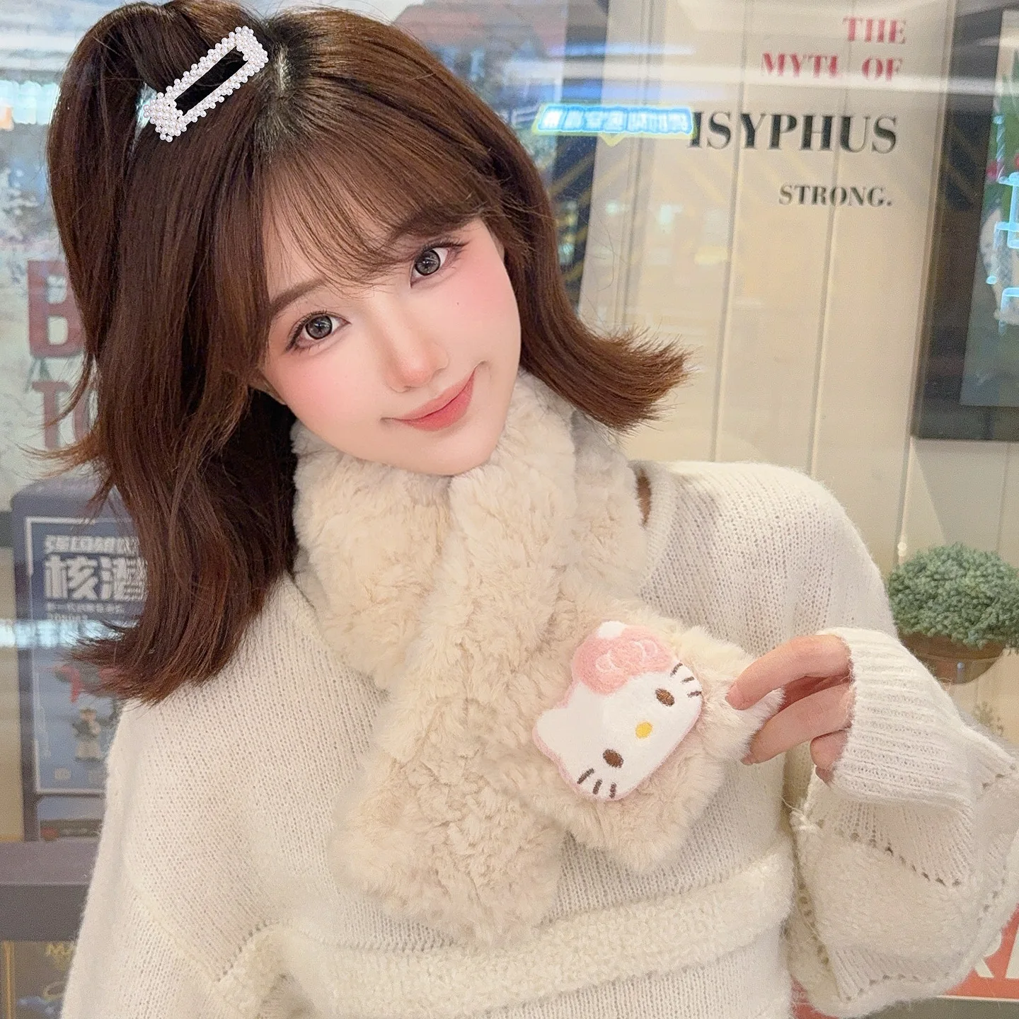 مرحبا كيتي فتاة الموضة الكورية لطيف الكرتون هريرة أفخم وشاح طالب الخريف والشتاء ريكس أرنب وشاح دافئ سميكة