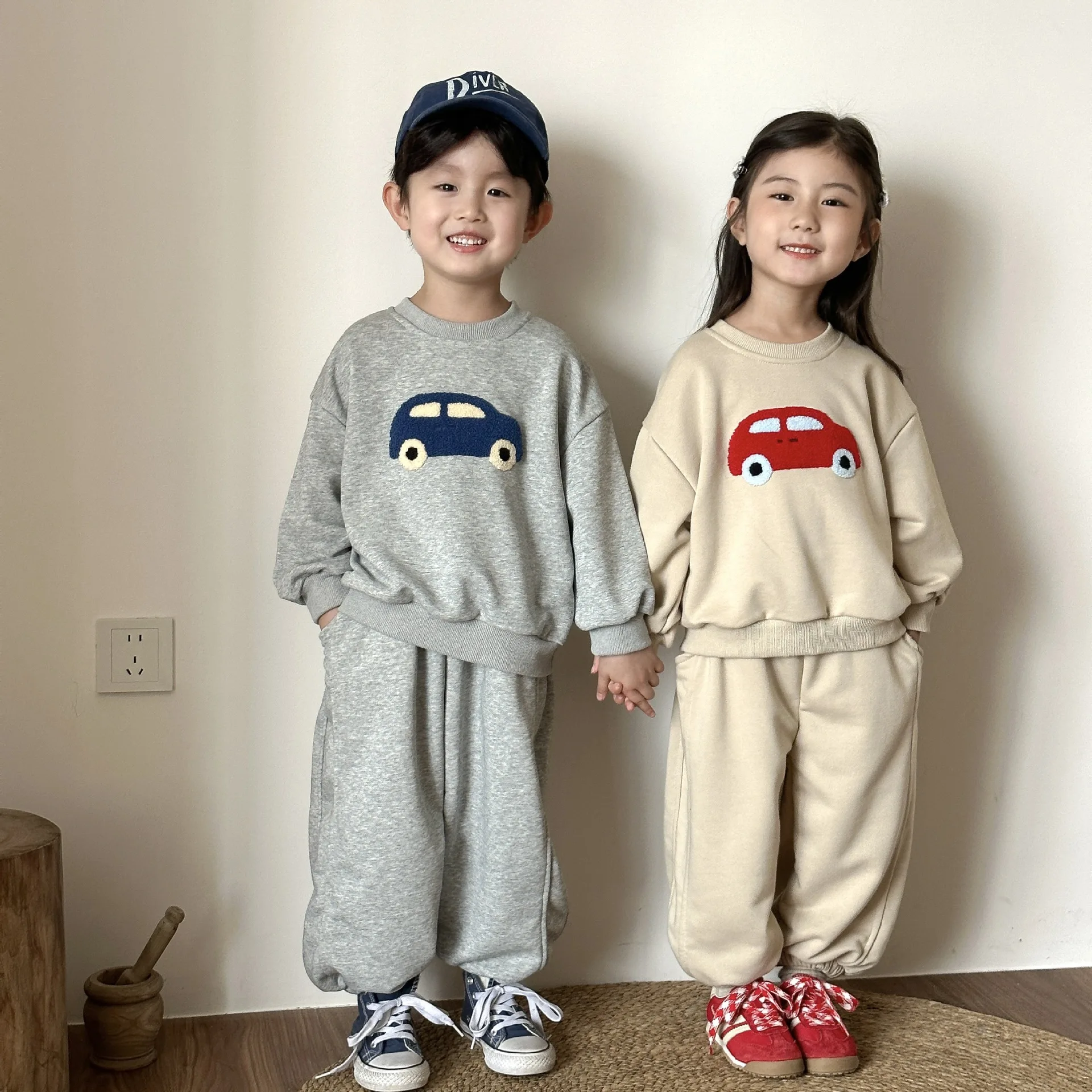 

2-8 Y Kids Clothing Set Cartoon Car Hoodie And Full Length Pants 2 Pcs Hoodie Suit Casual Sports Suit Girls Outerwear