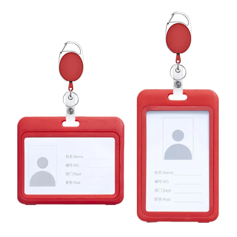 Porte-badge transparent double face avec clip, étui à manches pour permis de travail, étiquette d'identité, porte-carte de travail, nom, bobine, 1 ensemble