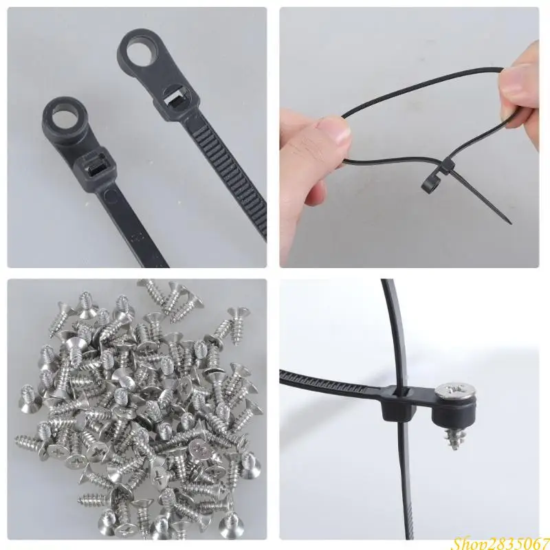 12 inches  Black Cable Ties 100pcs  Ties with Screw Holes Outdoor Wire Managements for Automotive Outdoor Wiring Needs 831F