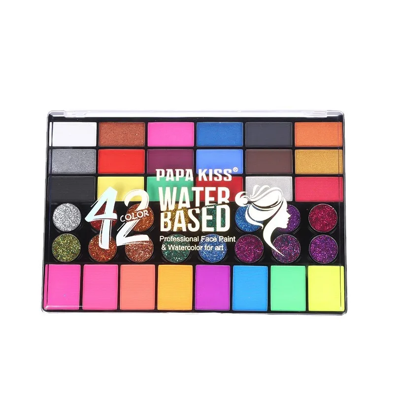 42 Colors Face Paint Kit with 10 Brushes, Water-Based Non-Toxic Body Painting Set for Kids Halloween Cosplay Party Makeup