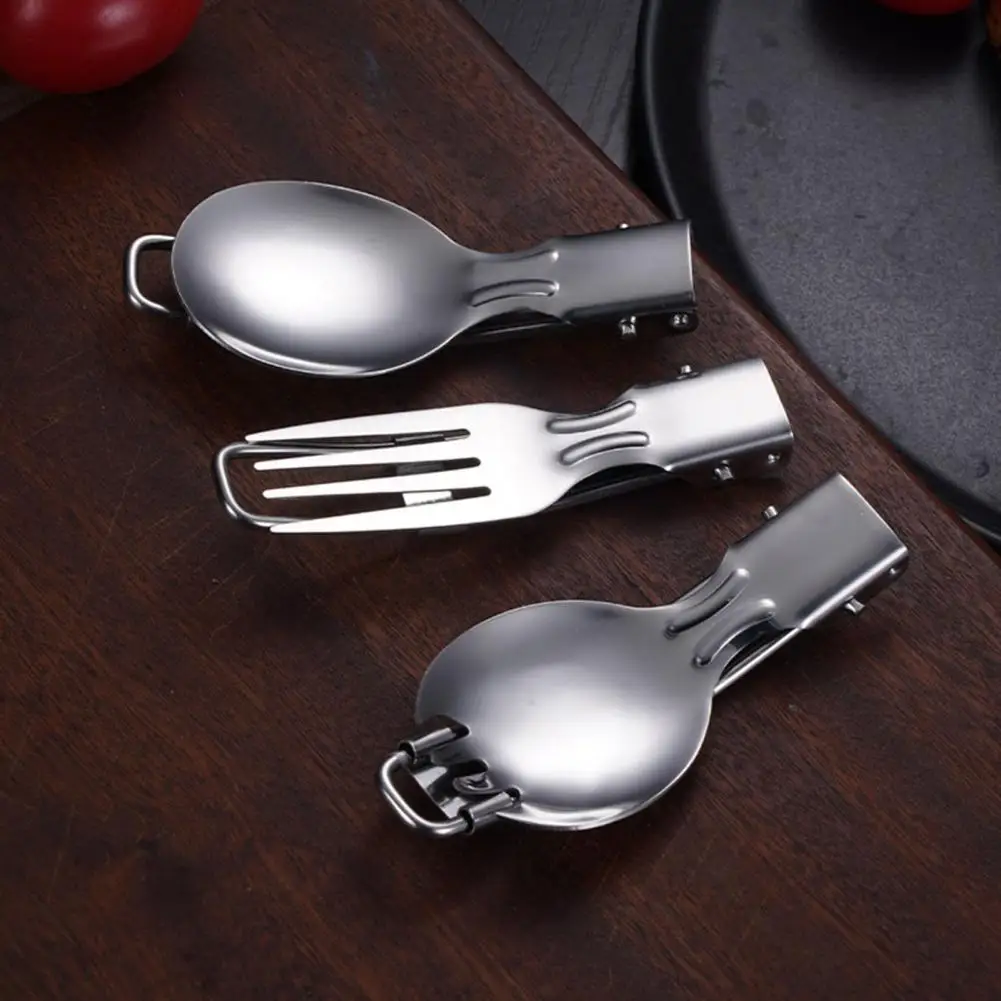 Stainless Steel Folding Spoon Fork Cutter Straw Brush Outdoor Camping Picnic Hiking Collapsible Cutlery Flatware Utensils