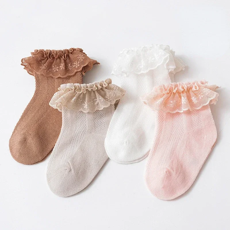 4pair/set Summer Baby Sock for Girl Sweet Princess Ruffle Floral Short Sock for Little Girl Thin Breathable Soft Cotton Sock